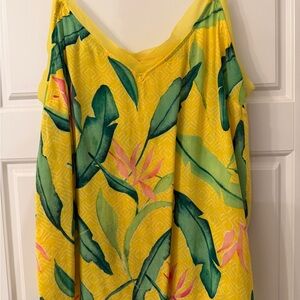Tropical Yellow Top with Green Leaf Print